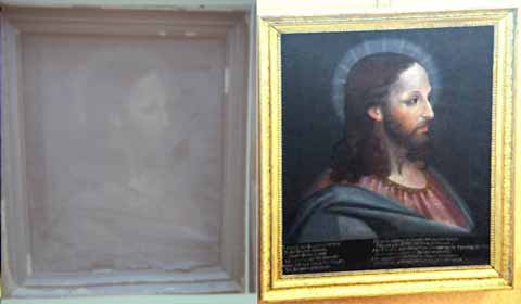 Jesusbild vor- und nach der Restaurierung Sankt-Ägidien-Kirche in Bittstädt